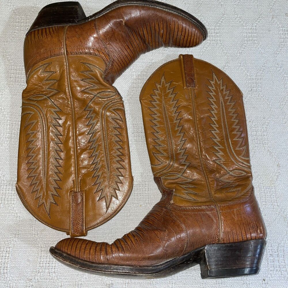 Dan Post Men’s Western Boots Size 9 D Brown Leather Lizard Motif Cowboy Rodeo - Picture 2 of 12